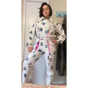 Vintage Tyrolia By Head Women’s Ski Suit, Pink, Blue, White Neon Size M